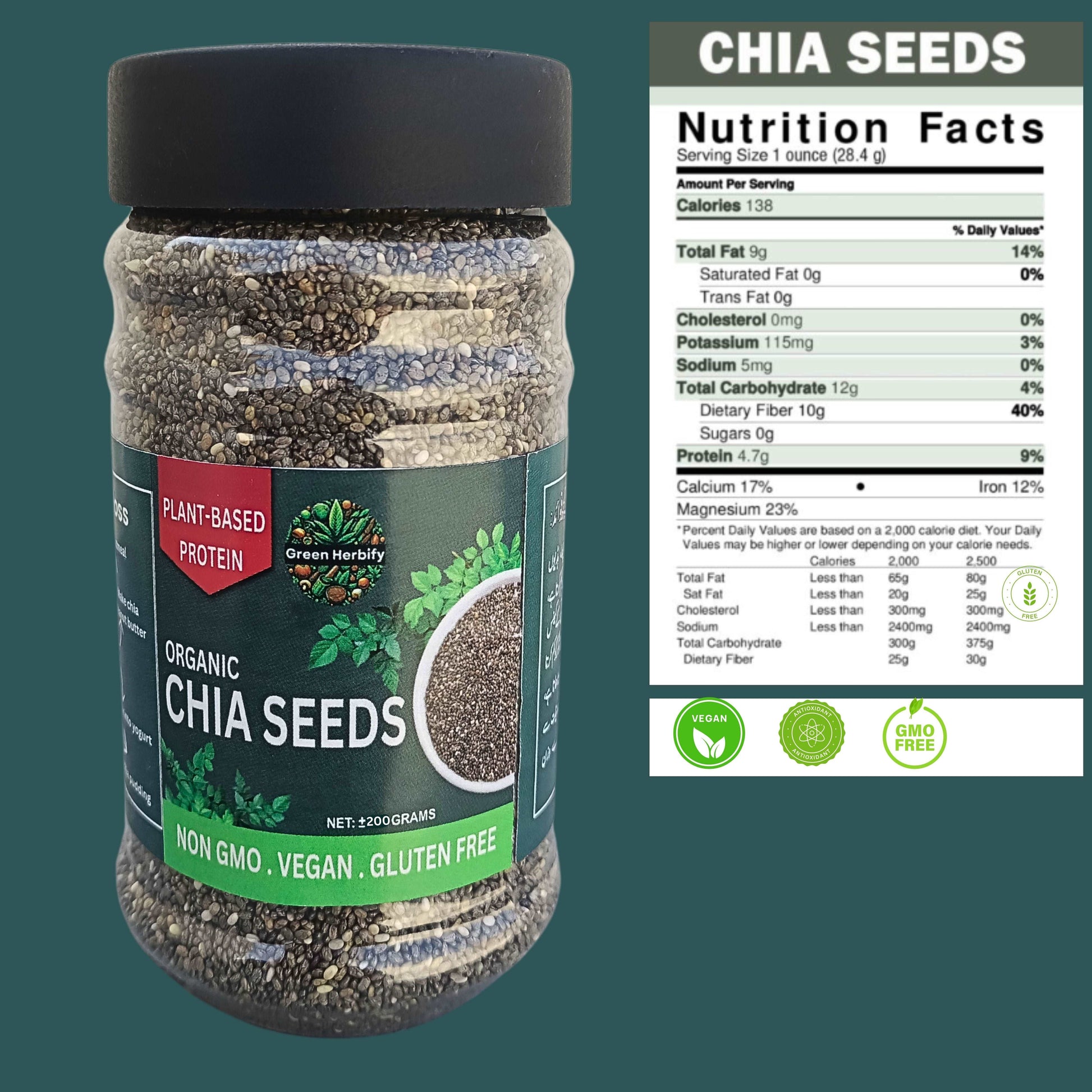 Organic Chia Seeds For Weight Loss 100g | Pack of 3 | Chia Seeds Organic | Herbal Product Green Herbify 