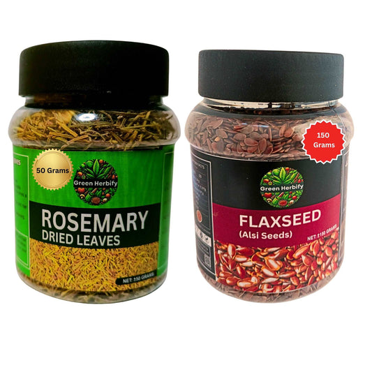 Flax Seeds 150g | Rosemary Leaves 50g | Flexseeds & Rosemary Leaves For Hair Growth & Skin Herbal Product Green Herbify 