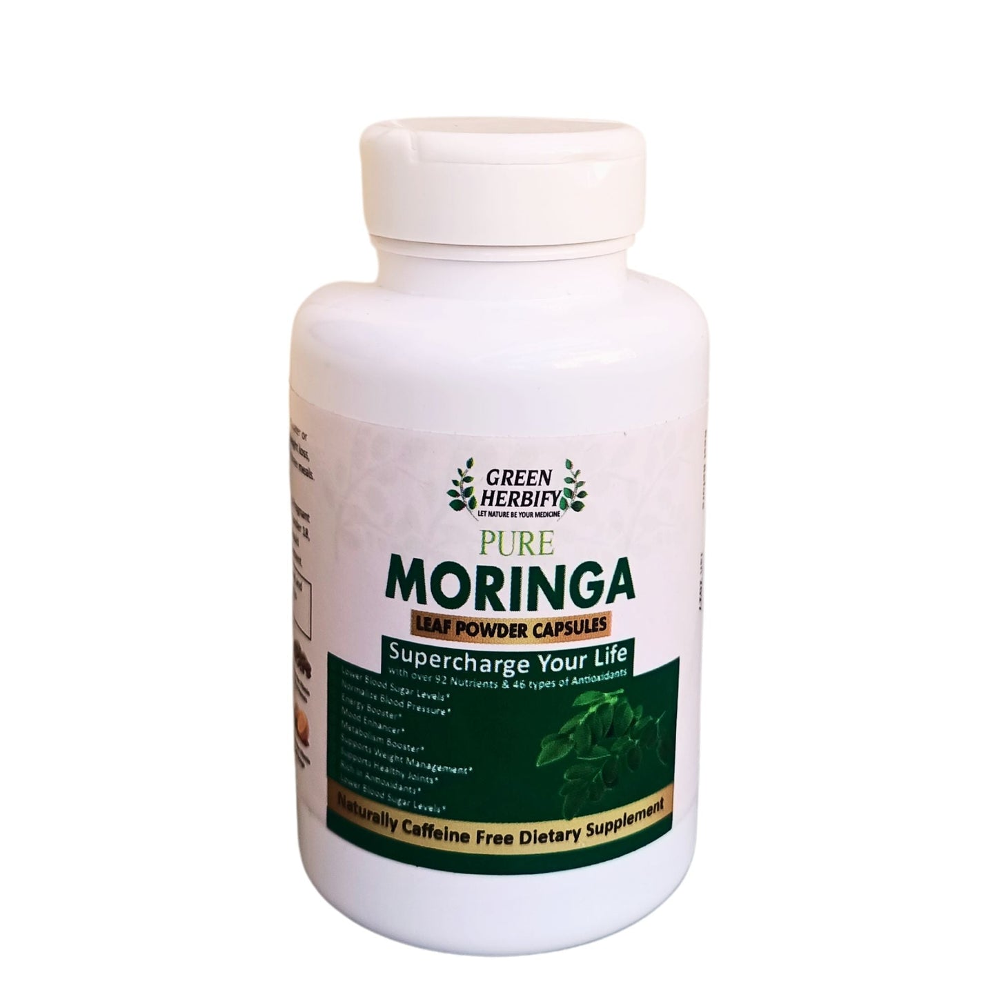 Moringa Capsules (90) | 100% Pure Moringa Powder Supplement | Skin Health, Weight loss, Non-GMO, Gluten Free, Superfood Antioxidant & Immune Support Herbal Product Green Herbify 