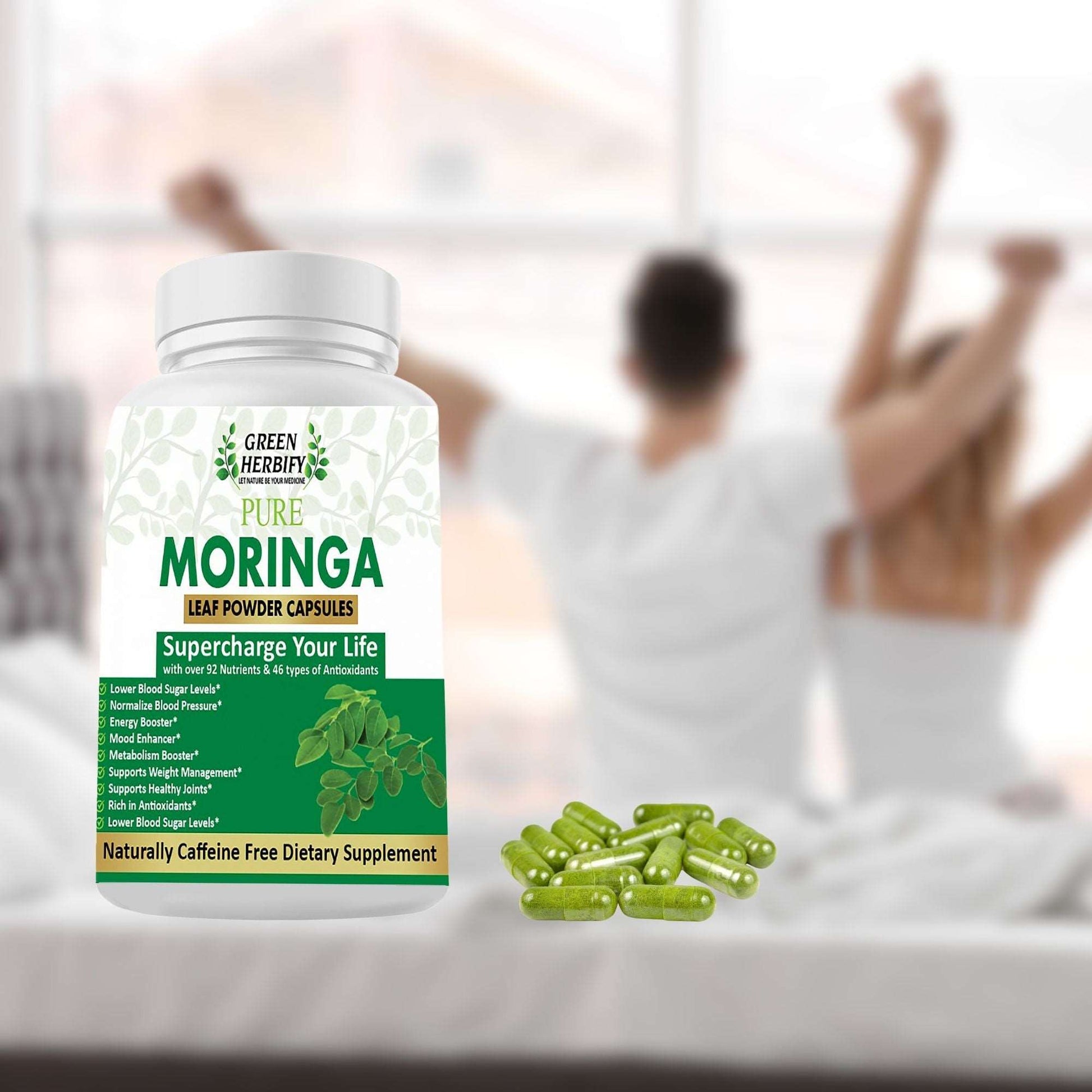 Moringa Capsules (90) | 100% Pure Moringa Powder Supplement | Skin Health, Weight loss, Non-GMO, Gluten Free, Superfood Antioxidant & Immune Support Herbal Product Green Herbify 